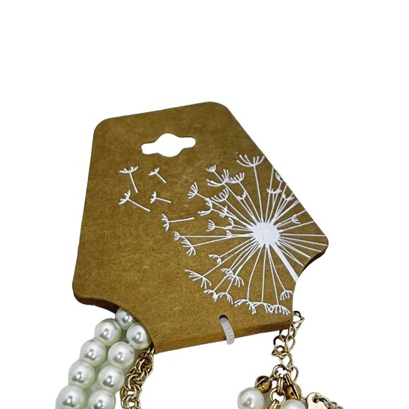 New 3 Strand Faux Pearl & Cable Chain Gold Tone Necklace With Cross Charm (5454) - Picture 6 of 8